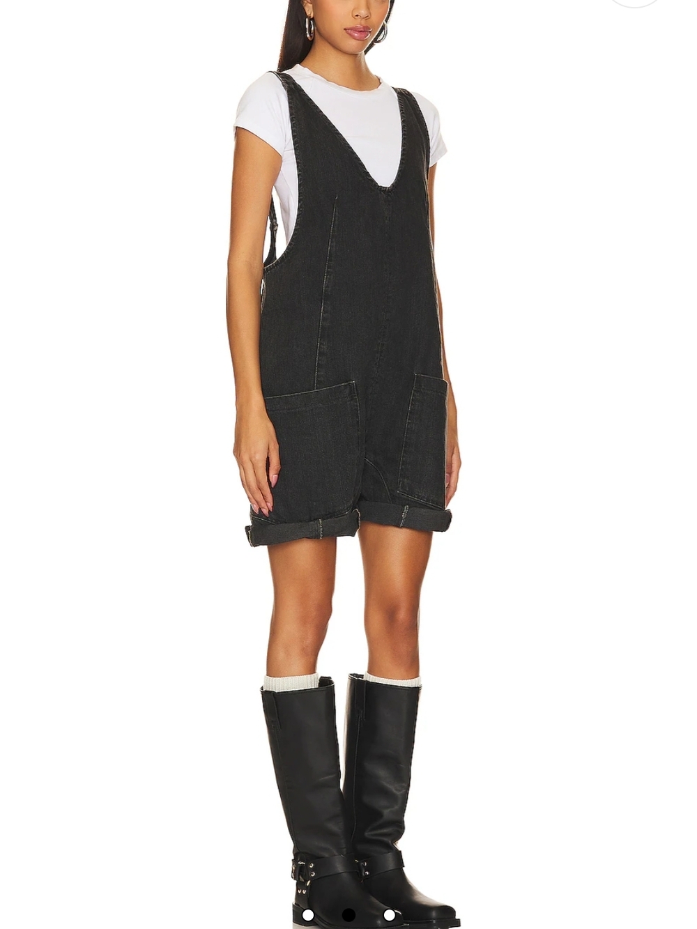 Free People High Roller Shortall Black Denim Overall Romper We The Free, XS - Picture 2 of 10